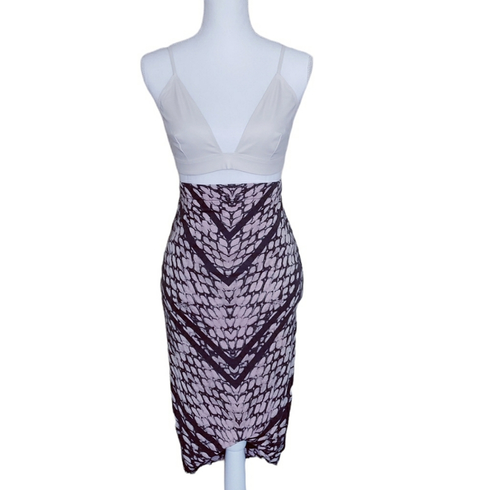 Trouve Womens Pencil Skirt High Low Midi Fitted Black Pink Tan Size Small